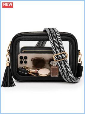 Clear Crossbody Bag Stadium Approved Transparent Purse Vegan Leather Trim